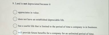 Land is not depreciated because it appreciates in