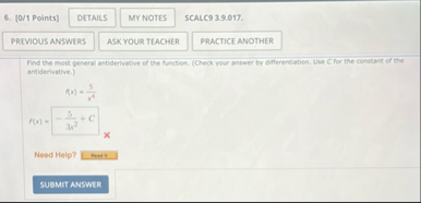 [ 0 / 1 Points ] SCALC 9 3 . 9 . 0 1 7 . Find the