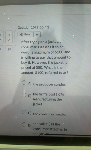 Question 1 0 ( 1 point ) 4 After trying on a