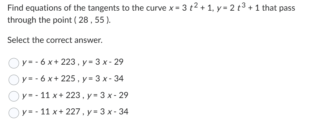 Find equations o f the tangents t o the curve x =