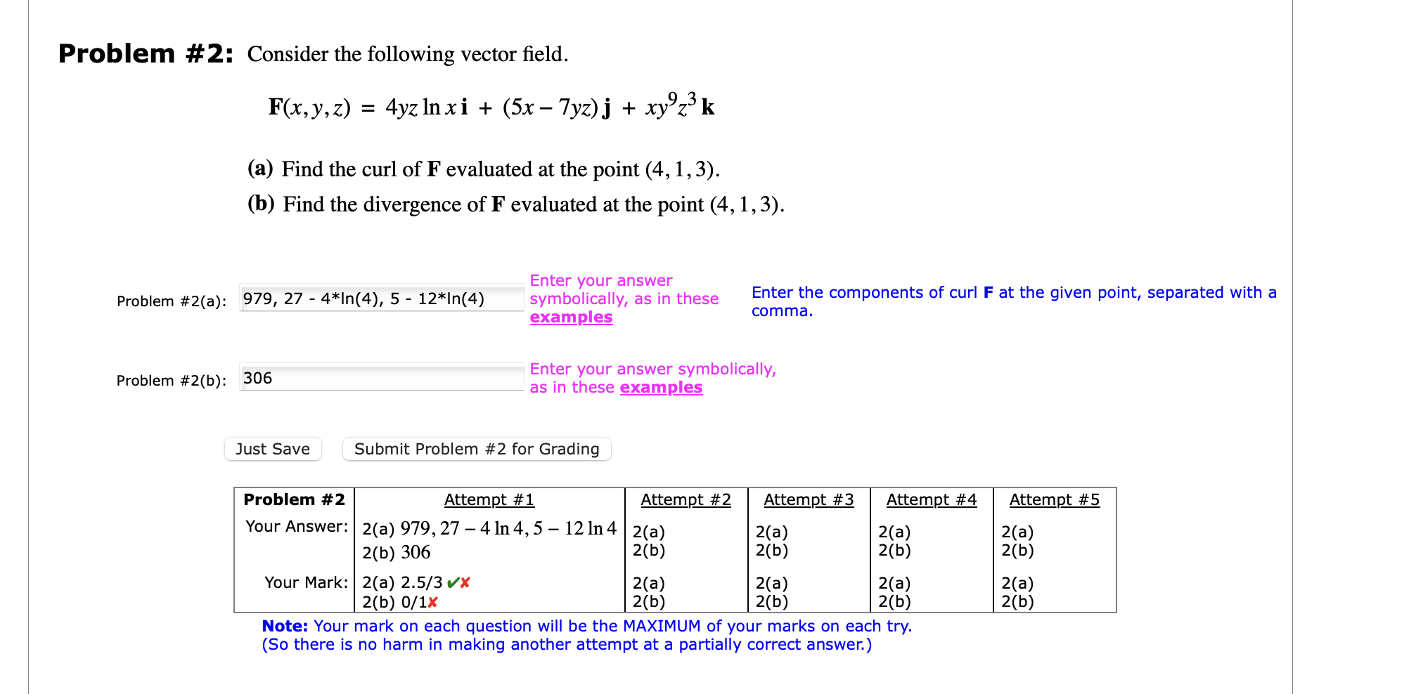 Problem # 2 : Consider the following vector