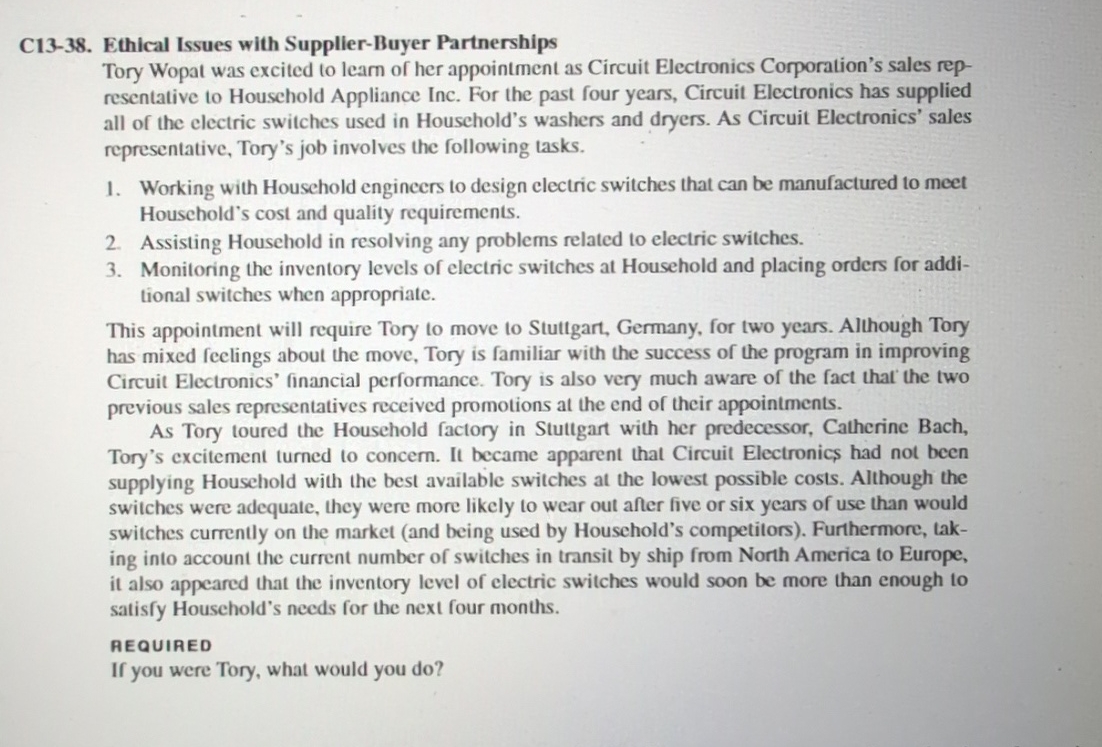 C 1 3 - 3 8 . Ethical Issues with Supplier -