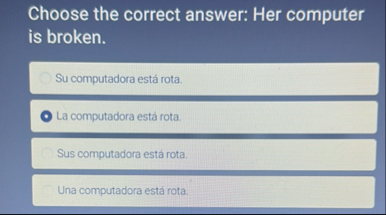 Choose the correct answer: Her computer is