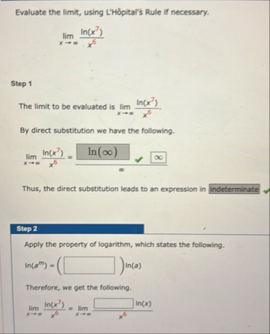 Evaluate the limit , using L ' H pital ' s Rule