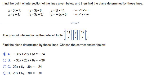 Find the point o f intersection o f the lines
