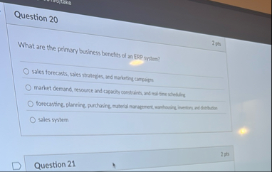 Question 2 0 2 pt What are the primary business