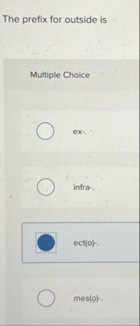The prefix for outside is Multiple Choice ex -