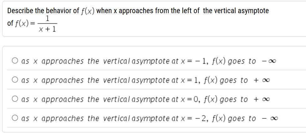 Describe the behavior o f f ( x ) when x