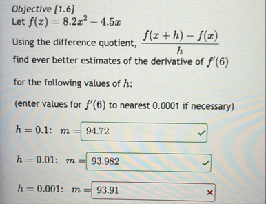 Objective [ 1 . 6 ] Let f ( x ) = 8 . 2 x 2 - 4 .