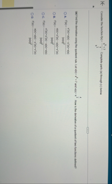 Consider the function f ( x ) = x 6 7 x 4 3 .