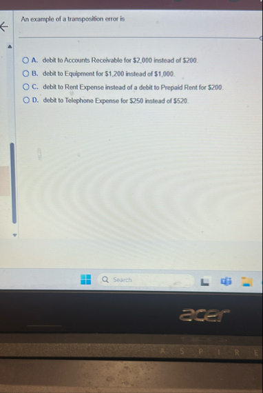 An example of a transposition error is A . debit