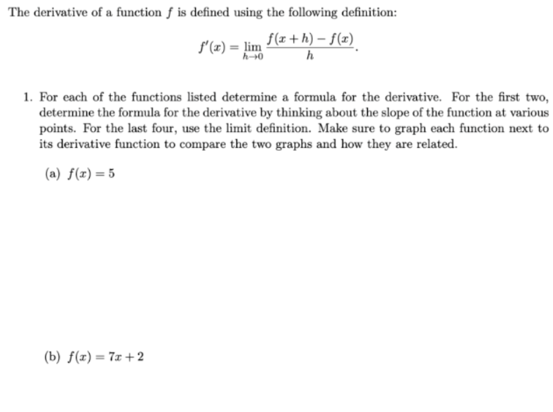 The derivative of a function f is defined using