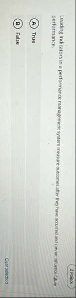 Leading indicators in a performance management