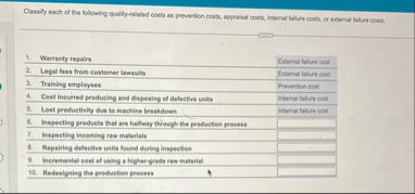 Classily each of the following quality - estated