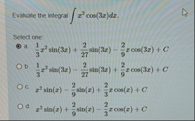 Evaluate the integral x 2 c o s ( 3 x ) d x