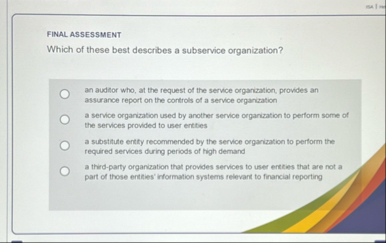 = 0 . 1 = FINAL ASSESSMENT Which of these best