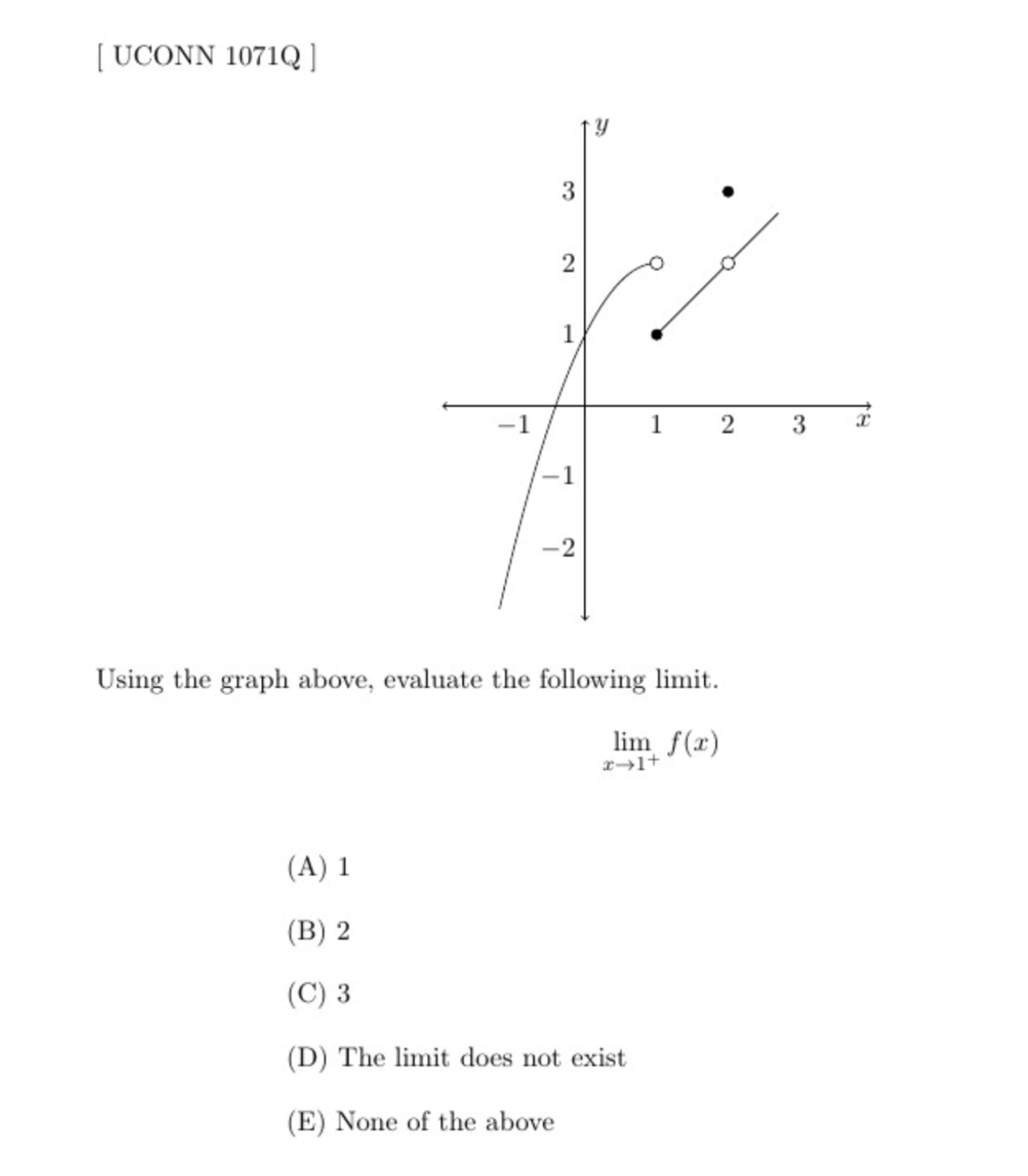 Using the graph above, evaluate the following l i