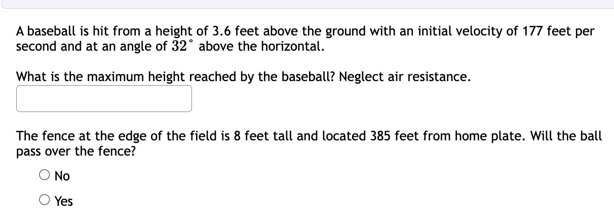A baseball is hit from a height of 3 . 6 feet