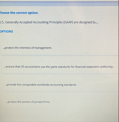 hoose the correct option. J . S . Generally