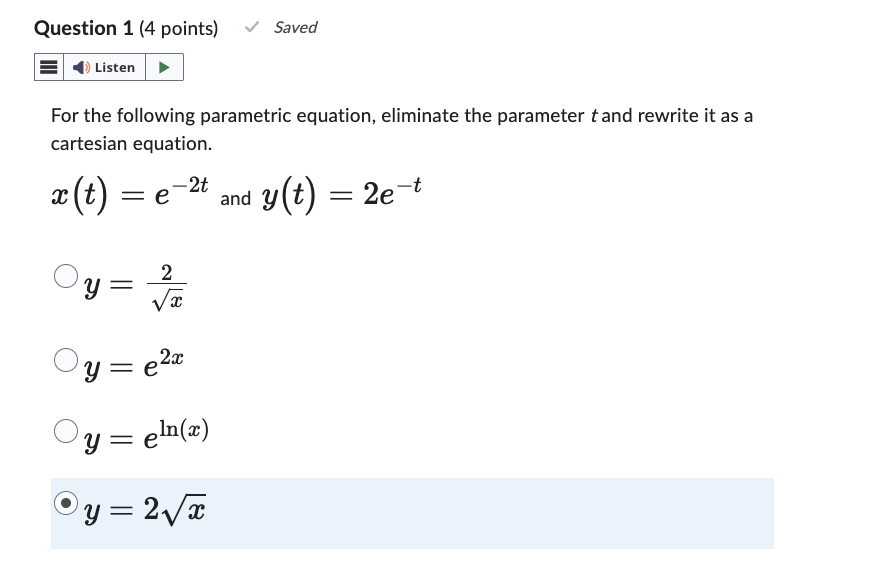 E For the following parametric equation,