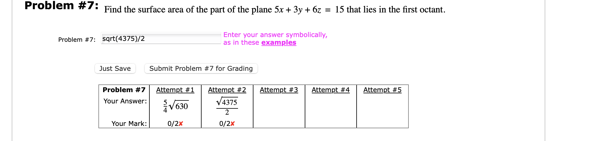 Problem \ # 7 : Find the surface area of the part