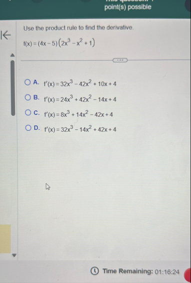 point ( s ) possible Use the product rule to find