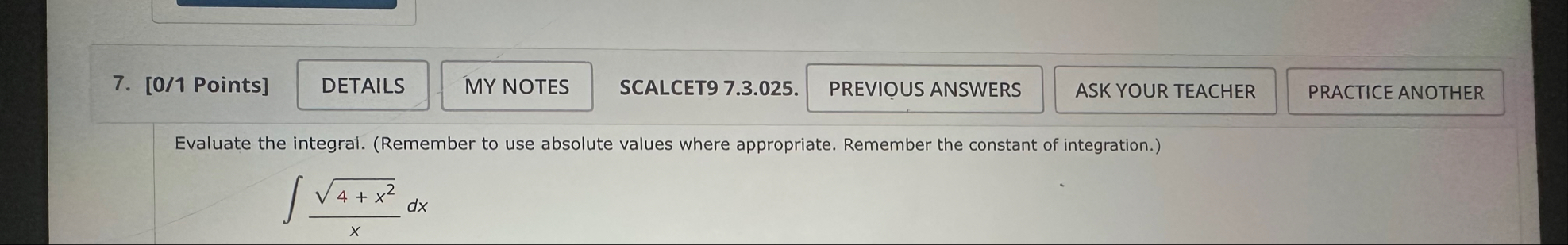[ 0 / 1 Points ] SCALCET 9 7 . 3 . 0 2 5 .