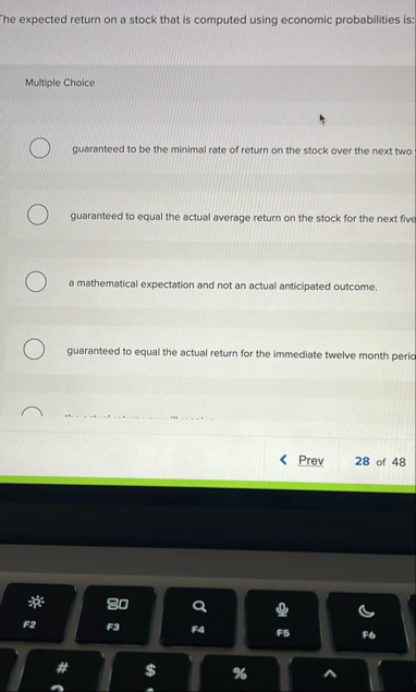 The expected return on a stock that is computed