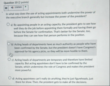 Question 1 0 ( 2 points ) In what way does the