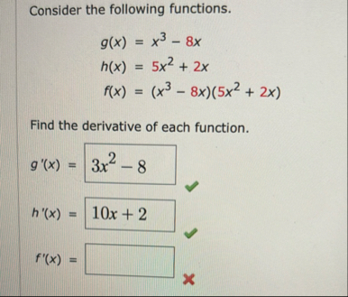 Consider the following functions. ( x 3 - 8 x }