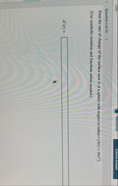 ? 1 0 0 0 Resources SUbmitanswer Question 1 of 1