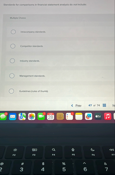 Standards for comparisons in financial statement