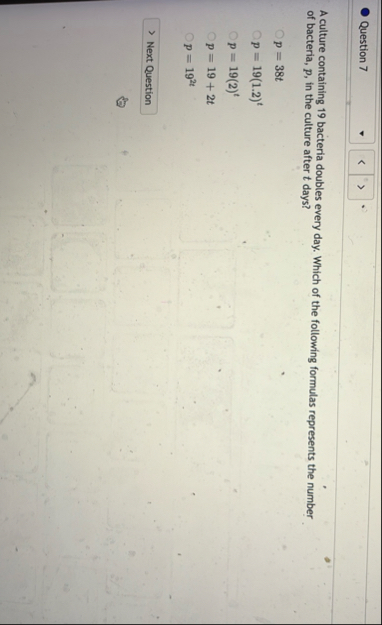 Question 7 A culture containing 1 9 bacteria