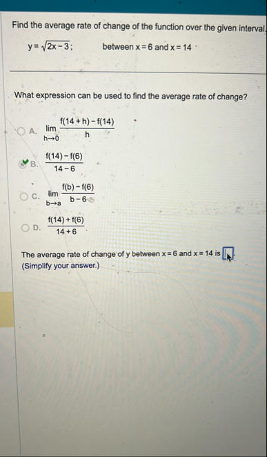 Find the average rate of change of the function