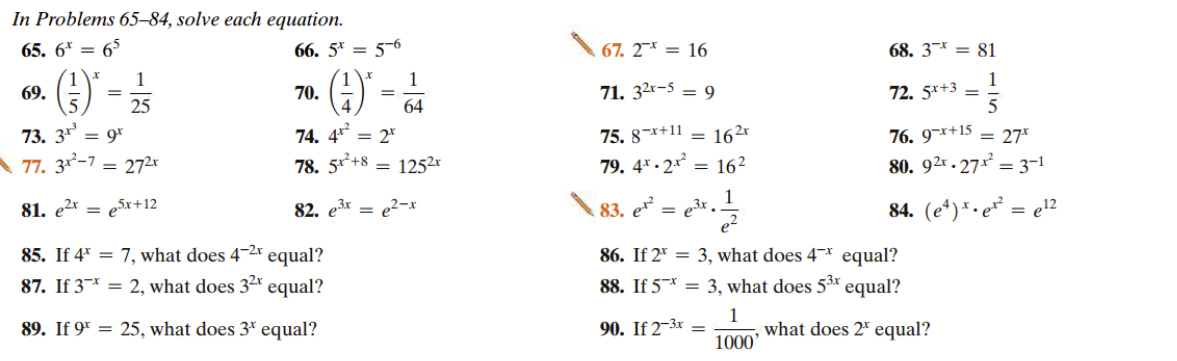I n Problems 6 5 - 8 4 , solve each equation. e 3