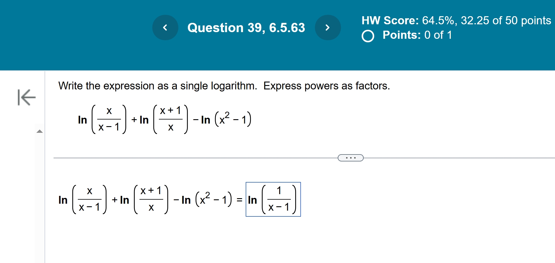 Write the expression as a single logarithm.