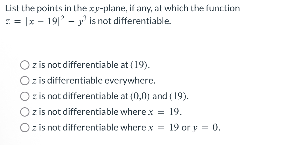 List the points i n the x y - plane, i f any, a t