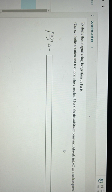 s 0 1 3 HR Hide Question 2 of 1 0 Evaluate the