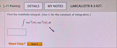 [ - / 1 Points ] LARCALCET 8 8 . 3 . 0 2 7 . Find