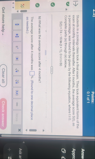 Points: 0 . 1 of 1 Students in a zoology class