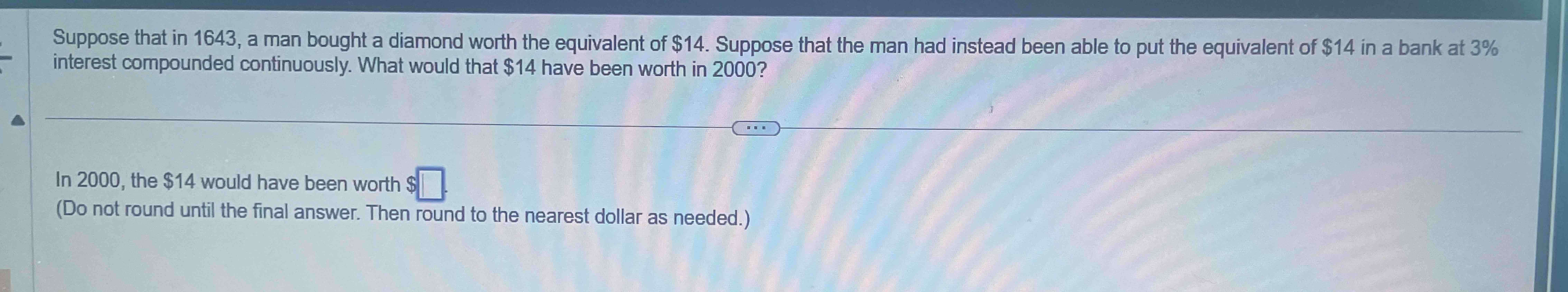 Suppose that in 1 6 4 3 , a man bought a diamond