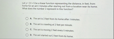Let y = 2 t 5 be a linear function representing