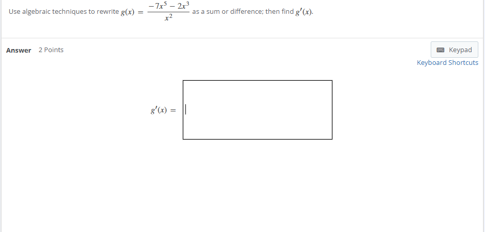 Use algebraic techniques t o rewrite g ( x ) = -