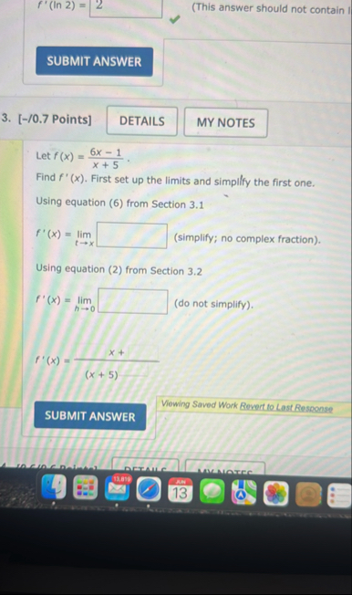 f ' ( l n 2 ) = ( This answer should not contain