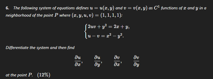 The following system o f equations defines u = u
