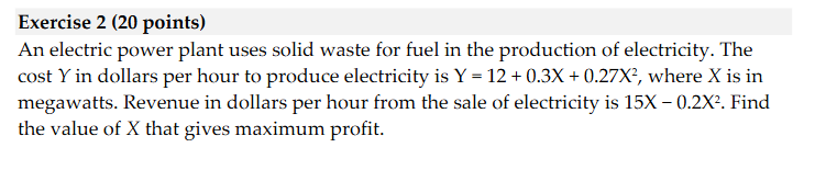 Exercise 2 ( 2 0 points ) A n electric power
