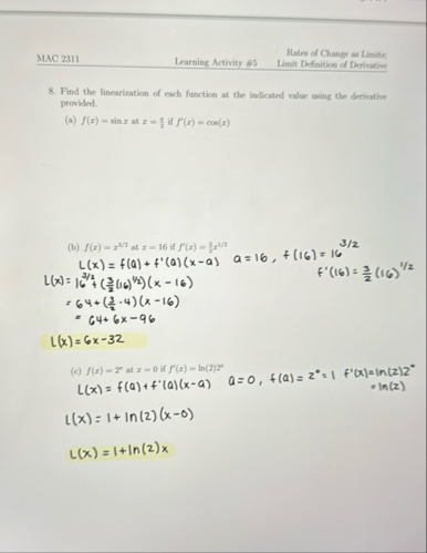 MAC 2 3 1 1 Rates of Changer as Limite; Learning