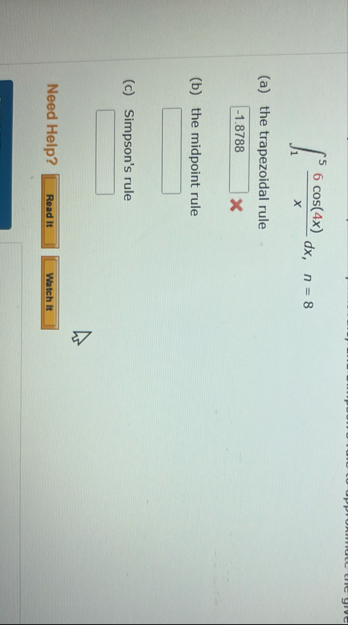 1 5 6 c o s ( 4 x ) x d x , n = 8 ( a ) the