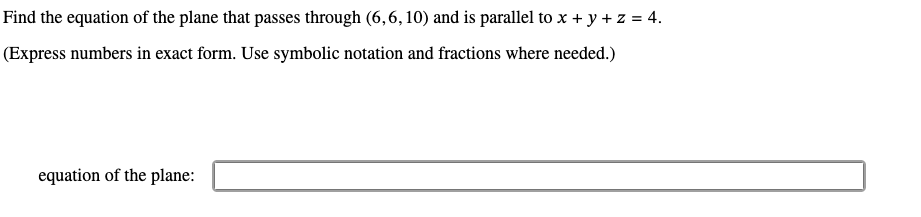Find the equation o f the plane that passes