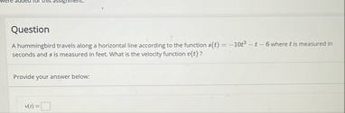 Question A hummingbird travels along a horizontal